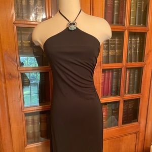 Black BCBG dress turquoise pendant